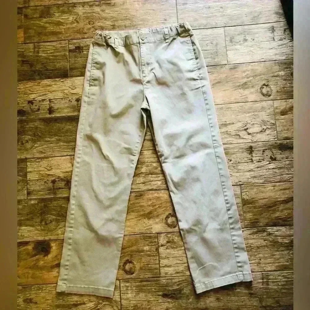 Cat&Jack tan straight leg uniform pants elastic waist youth boy size 16 husky